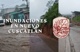 Inundaciones en Nuevo Cuscatlán: calles con corrientes de lodo, deslaves de tierra en carreteras y daños por lluvias con el título "¿Quién es el culpable?"