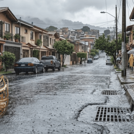 Sistema de drenaje pluvial en una zona urbana de El Salvador.
