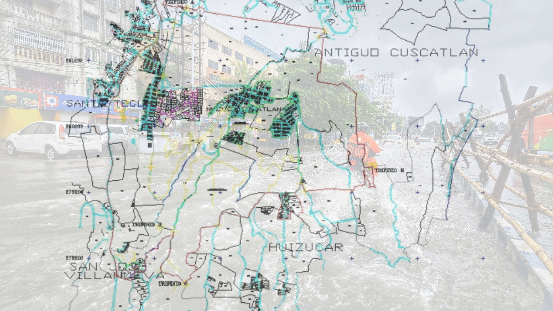 Inundación de fondo con mapa de nuevo cuscatlan
