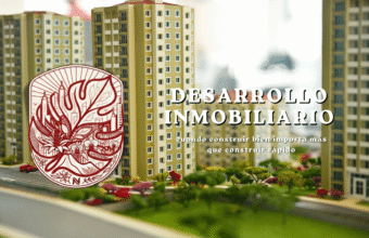Gráfico de Ciudad Sostenible sobre el desarrollo inmobiliario responsable, mostrando la maqueta arquitectónica de un complejo de edificios para promover la importancia de construir bien antes que construir rápido.